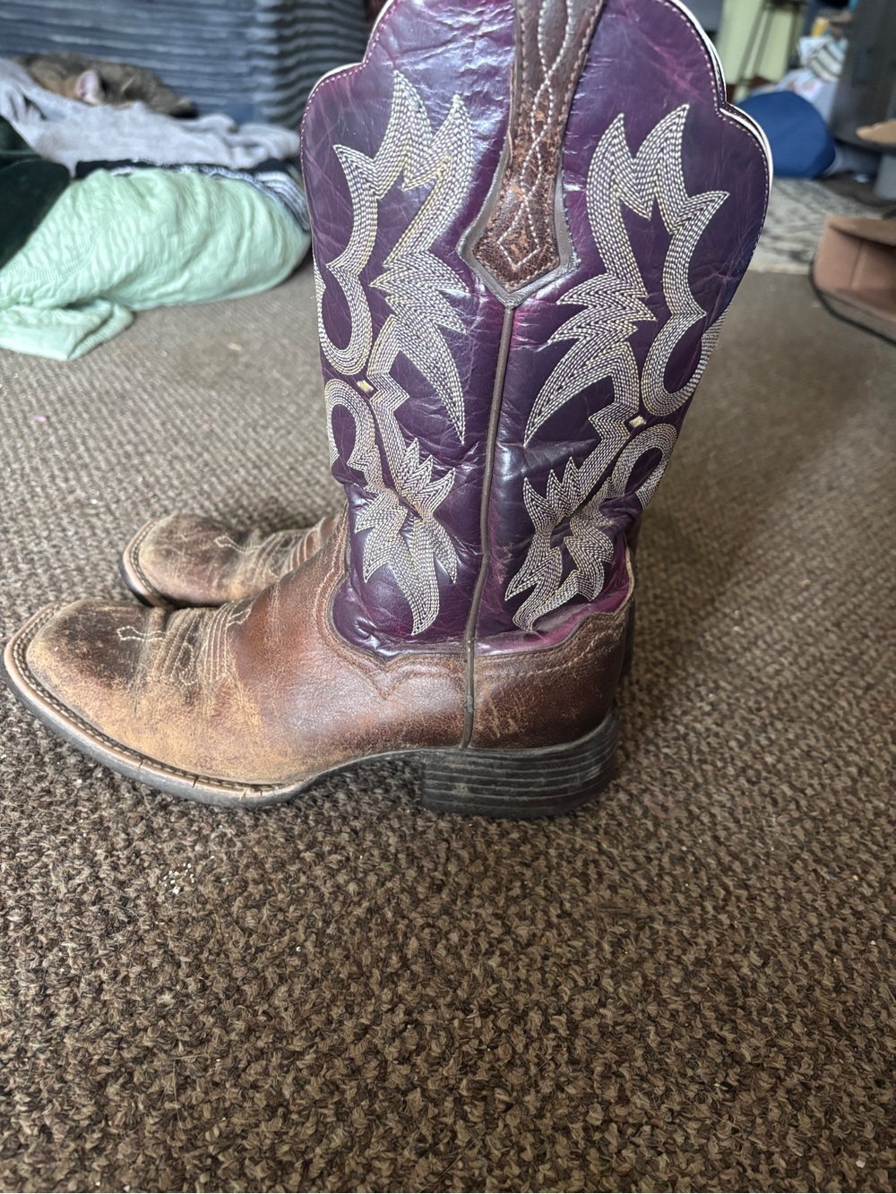 Ariat Purple and Brown Western Leather Heeled Boots